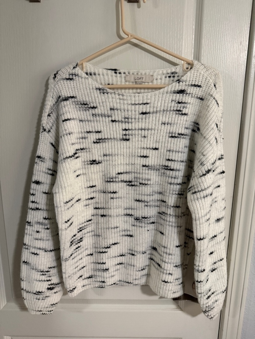 Never Worn! So Soft! LOFT White Sweater with Black “Spacedye” Pattern